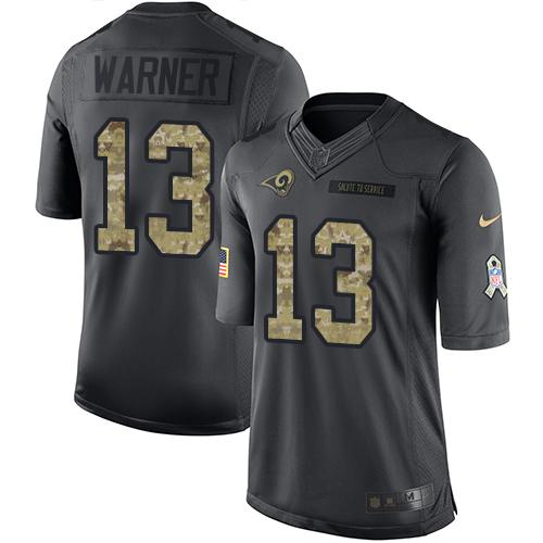 Nike Rams #13 Kurt Warner Black Men's Stitched NFL Limited 2016 Salute to Service Jersey - Click Image to Close